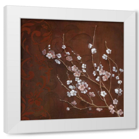 Cherry Blossoms on Cinnabar I White Modern Wood Framed Art Print by Tava Studios