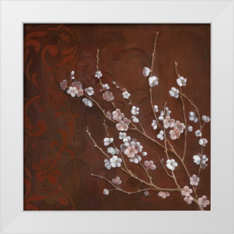 Cherry Blossoms on Cinnabar I White Modern Wood Framed Art Print by Tava Studios