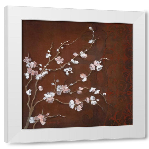 Cherry Blossoms on Cinnabar II White Modern Wood Framed Art Print by Tava Studios