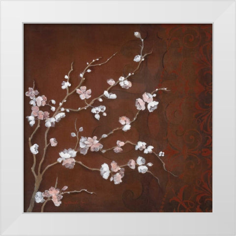 Cherry Blossoms on Cinnabar II White Modern Wood Framed Art Print by Tava Studios