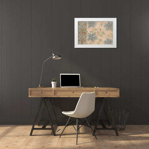 Blue Damask I White Modern Wood Framed Art Print by Tava Studios