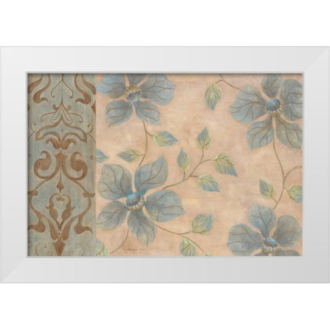 Blue Damask I White Modern Wood Framed Art Print by Tava Studios