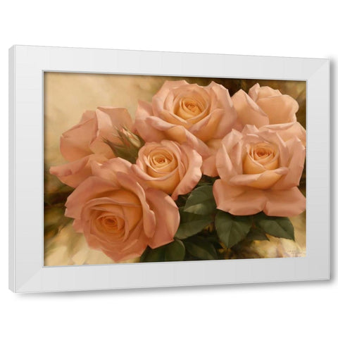 Peach Rose Splendor I White Modern Wood Framed Art Print by Levashov, Igor