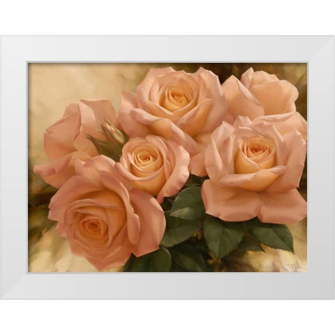 Peach Rose Splendor I White Modern Wood Framed Art Print by Levashov, Igor