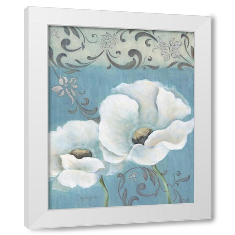 Poppies on Blue I White Modern Wood Framed Art Print by Tava Studios
