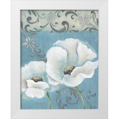 Poppies on Blue I White Modern Wood Framed Art Print by Tava Studios