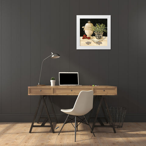 Strawberry Still Life White Modern Wood Framed Art Print by Olson, Charlene