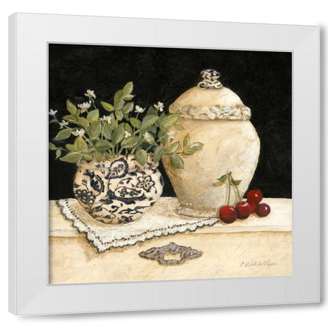 Cherry Still Life White Modern Wood Framed Art Print by Olson, Charlene