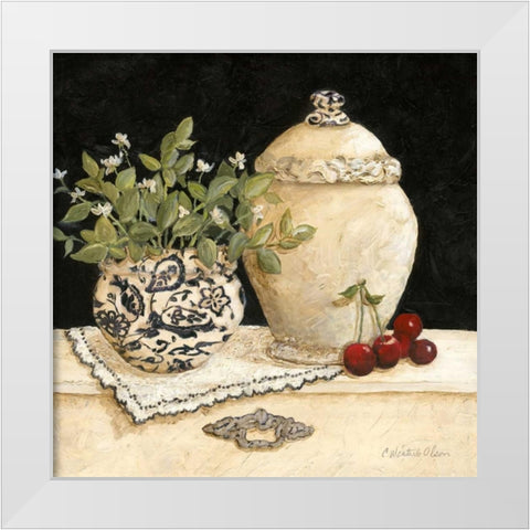 Cherry Still Life White Modern Wood Framed Art Print by Olson, Charlene