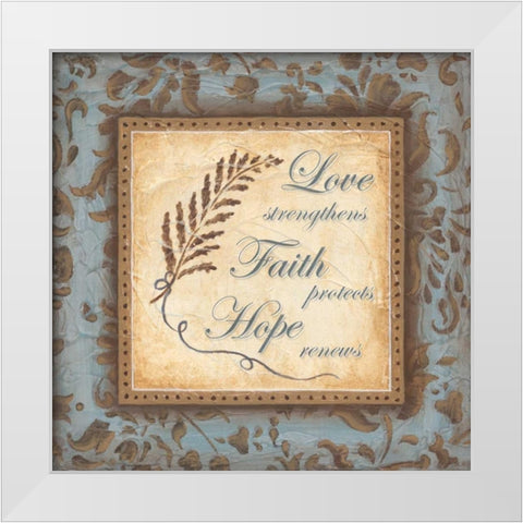 Love Faith Hope White Modern Wood Framed Art Print by Tava Studios