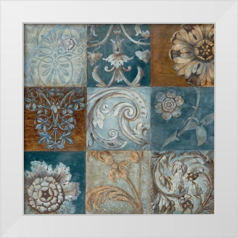 Indigo Montage White Modern Wood Framed Art Print by Tava Studios