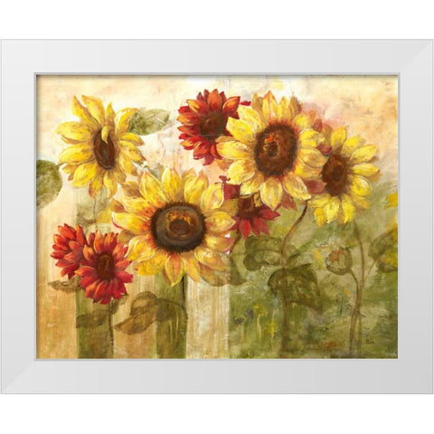 Sunflowers Delight White Modern Wood Framed Art Print by Nan