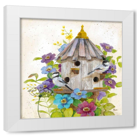 Chickadees White Modern Wood Framed Art Print by Nan