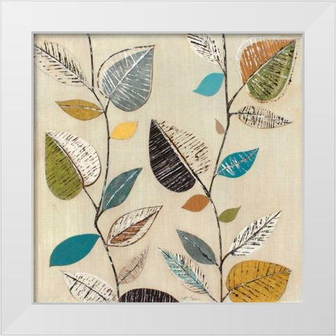 Dancing Leaves II White Modern Wood Framed Art Print by Tava Studios
