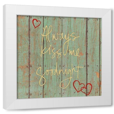Kiss Me Goodnight White Modern Wood Framed Art Print by Tava Studios