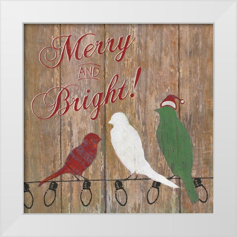 Merry and Bright White Modern Wood Framed Art Print by Tava Studios