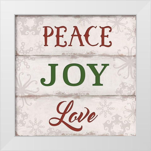 Peace, Joy, Love White Modern Wood Framed Art Print by Tava Studios