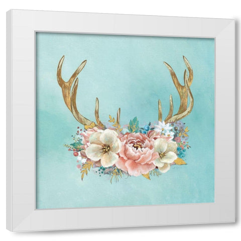 Antler Flourish White Modern Wood Framed Art Print by Tava Studios