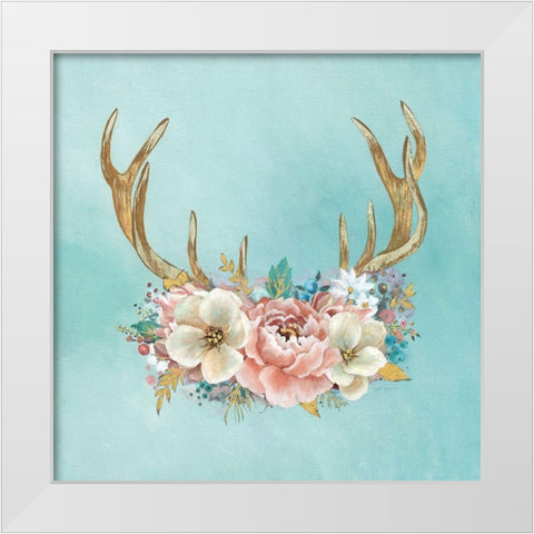 Antler Flourish White Modern Wood Framed Art Print by Tava Studios