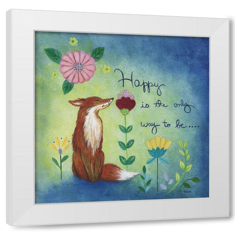 Happy Fox White Modern Wood Framed Art Print by Tava Studios