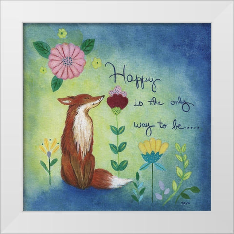 Happy Fox White Modern Wood Framed Art Print by Tava Studios