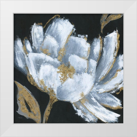 Midnight Bloom White Modern Wood Framed Art Print by Tava Studios