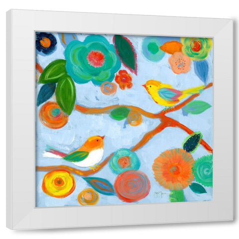 Birds and Whimsy I White Modern Wood Framed Art Print by Tava Studios