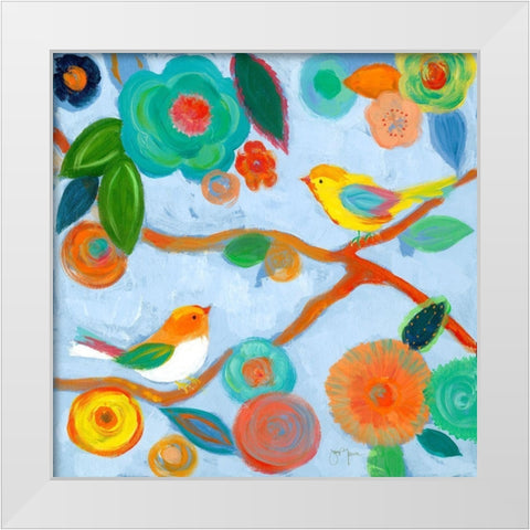 Birds and Whimsy I White Modern Wood Framed Art Print by Tava Studios