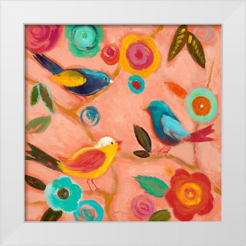 Birds and Whimsy II White Modern Wood Framed Art Print by Tava Studios