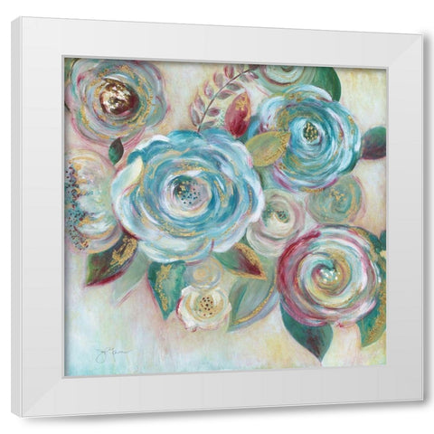 Jeweled Roses White Modern Wood Framed Art Print by Tava Studios