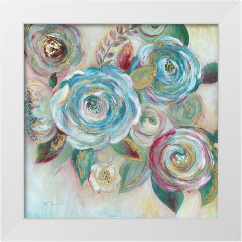 Jeweled Roses White Modern Wood Framed Art Print by Tava Studios
