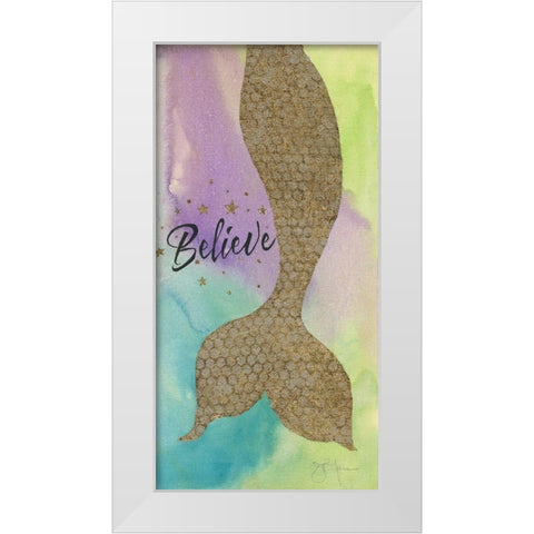 Mermaid Believe White Modern Wood Framed Art Print by Tava Studios