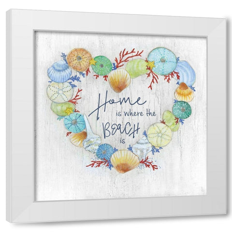 Seashell Heart White Modern Wood Framed Art Print by Tava Studios