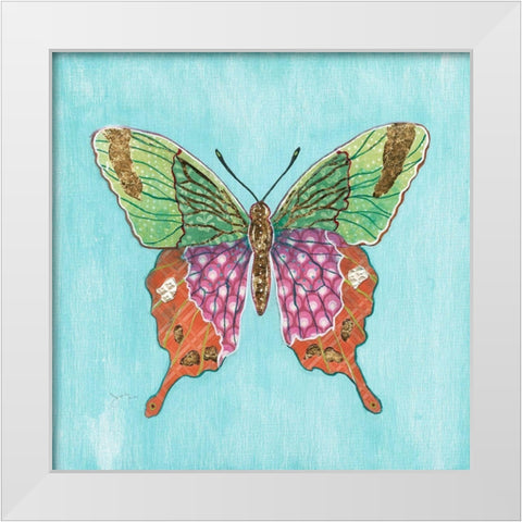 Butterfly on Blue White Modern Wood Framed Art Print by Tava Studios