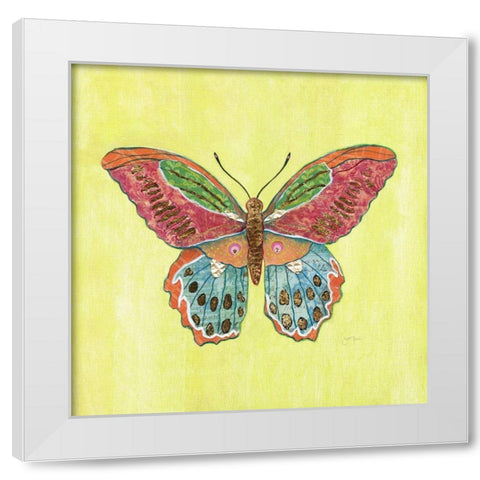 Butterfly on Green White Modern Wood Framed Art Print by Tava Studios