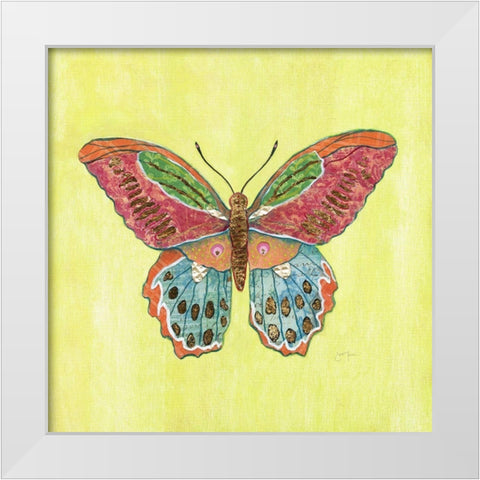 Butterfly on Green White Modern Wood Framed Art Print by Tava Studios