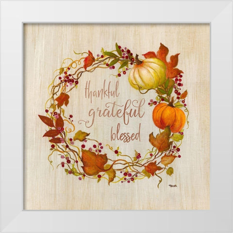 Pumpkin in Fall Wreath White Modern Wood Framed Art Print by Tava Studios