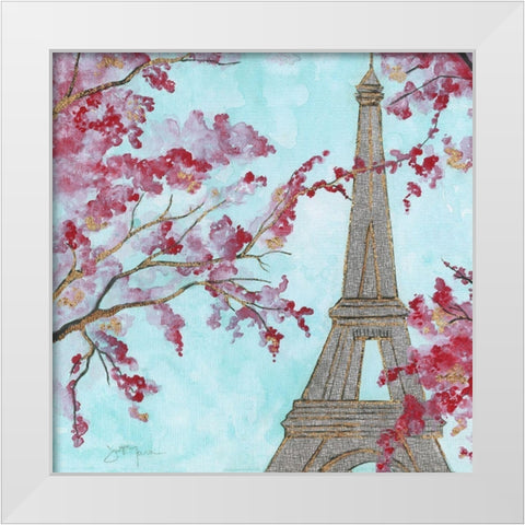 Springtime In Paris White Modern Wood Framed Art Print by Tava Studios