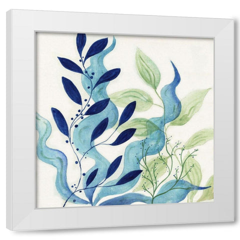 Blue Coral I White Modern Wood Framed Art Print by Tava Studios