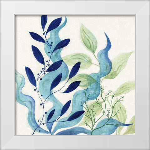 Blue Coral I White Modern Wood Framed Art Print by Tava Studios