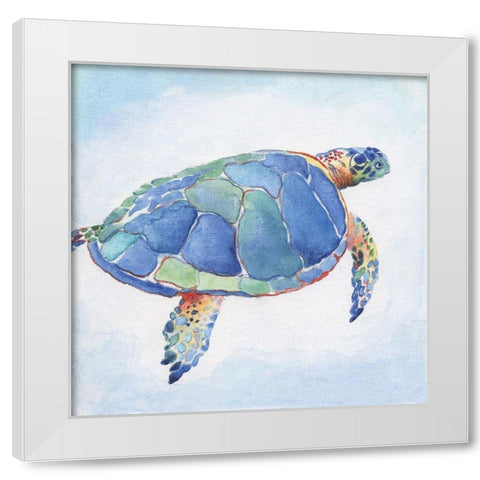 Galapagos Sea Turtle I White Modern Wood Framed Art Print by Tava Studios