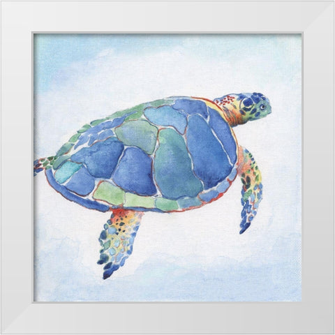 Galapagos Sea Turtle I White Modern Wood Framed Art Print by Tava Studios