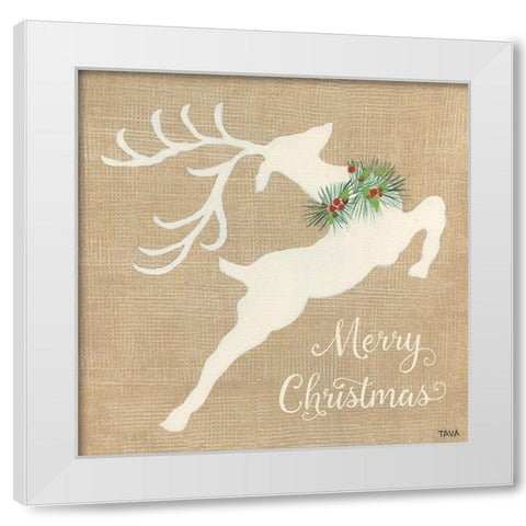 Merry Christmas Reindeer White Modern Wood Framed Art Print by Tava Studios