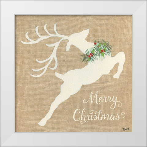 Merry Christmas Reindeer White Modern Wood Framed Art Print by Tava Studios