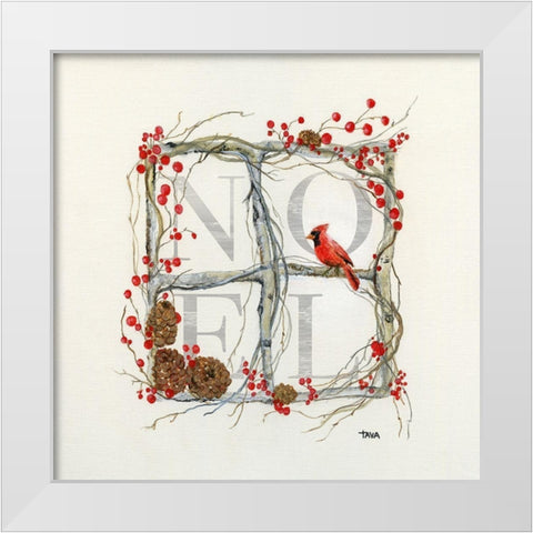 Noel Cardinal Wreath White Modern Wood Framed Art Print by Tava Studios