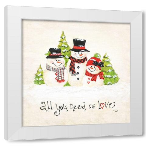All You Need is Love Snowman White Modern Wood Framed Art Print by Tava Studios