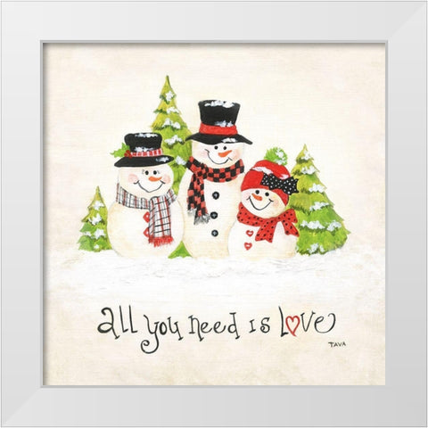 All You Need is Love Snowman White Modern Wood Framed Art Print by Tava Studios
