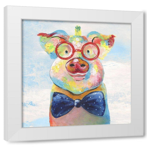 Groovy Pig and Sky White Modern Wood Framed Art Print by Tava Studios
