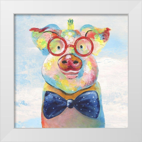 Groovy Pig and Sky White Modern Wood Framed Art Print by Tava Studios