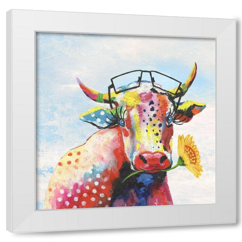 Groovy Cow and Sky White Modern Wood Framed Art Print by Tava Studios